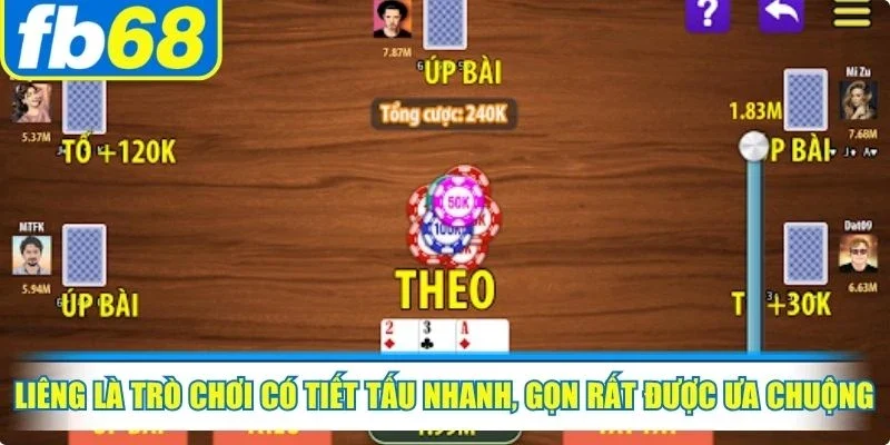 Liêng là trò chơi có tiết tấu nhanh, gọn rất được ưa chuộng tại game bài FB68