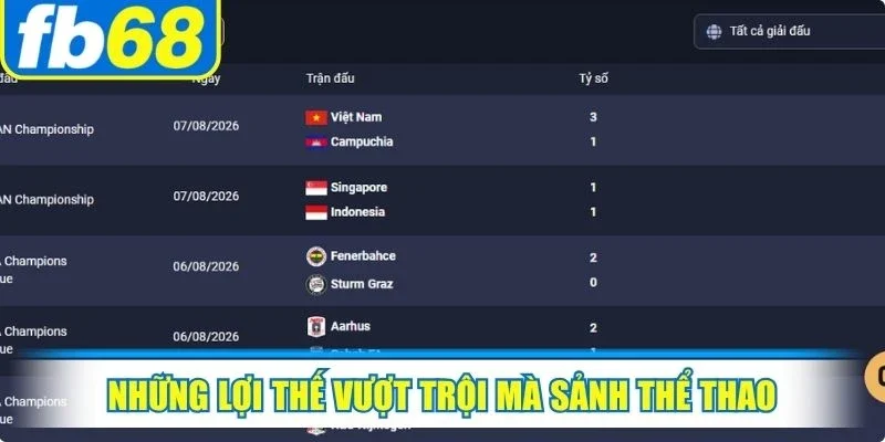 Những lợi thế vượt trội mà sảnh thể thao mang mang đến cho người chơi